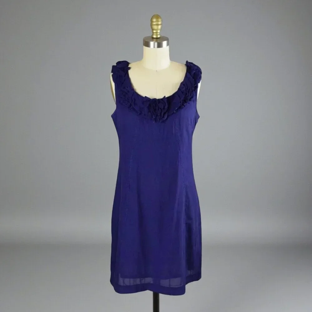 YOANA BARASCHI ROSETTE NECKLINE INDIGO-PURPLE DRESS - Picture 3 of 8